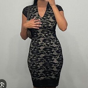 Joe & Elle Black and Cream Lace Midi Dress Size Med